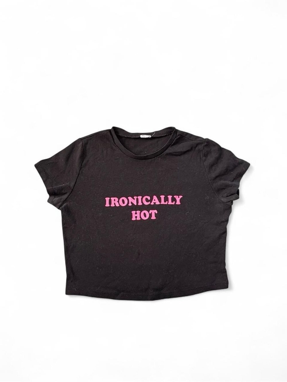 Garage Black Crop Tee with Pink 'IRONICALLY HOT' Graphic